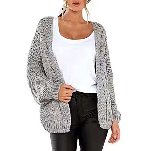 Damen-Strickjacke-Pullover 100% Baumwolle, kopiert Lange Ärmel übergroße Strickjacke (Color : Gray, Size : L) von CRMY