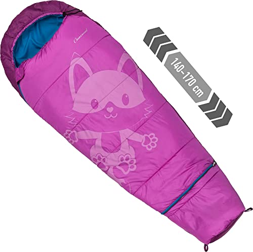 Crossroad Flexy Kinder Schlafsack 140cm - 170cm Mumienschlafsack Junior Mädchen - wasserabweisend - pink - Mädchenschlafsack für Camping - Sommerschlafsack von Crossroad