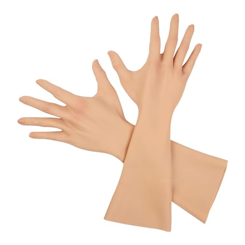CROXZZNB 40cm Länge Silikonhandschuhe Realistische weibliche Haut Arme Simulation Hand Shaper für Transgender Shemale Drag Queen,Color 1,Without Nails von CROXZZNB