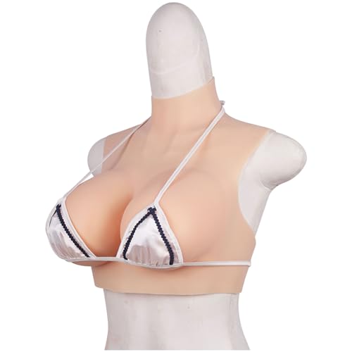 CROXZZNB Silikon realistische Brustplatte hohe Kragen gefälschte Brüste Shaper Crossdresser B-G Cup Brust Formen für Dragqueen Mastektomie,Color 1,G Cup von CROXZZNB