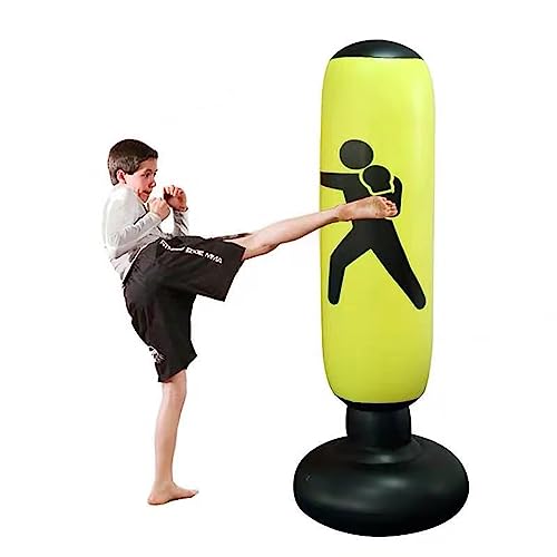 160cm freistehende Box-Zieltasche,Aufblasbarer Boxsack, aufblasbarer Boxsack für Erwachsene Kinder, Fitness Punch Tower Speed Bag für Bewegung und Stressabbau (Gelb) von CRSUSUKJ