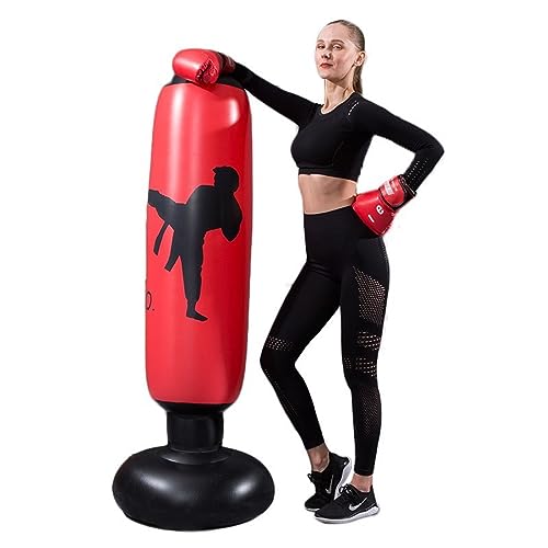 Freistehende Box-Zieltasche,160cm Aufblasbarer Boxsack,aufblasbarer Boxsack für Erwachsene Kinder,Fitness Punch Tower Speed Bag für Bewegung und Stressabbau, Verschiedene Boxsportarten(Rot,ko) von CRSUSUKJ