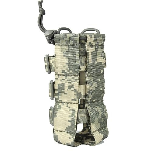 Taktisch Flaschenhalter,Militär Nylon Trinkflaschenhalter Rucksack Flaschenhalter,Einstellbare Breite von 7-15 cm,Kordelzug Wasserflaschenhalter für Camping Wandern Outdoor Sport. (Camouflage grau) von CRSUSUKJ