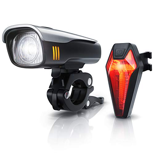 LED Akku Fahrradbeleuchtung Set StVZO - Fahrradlampen-Set - Vorderlicht und Rücklicht - zugelassen nach StVZO - Schnellbefestigung - Befestigungs-Clip - Fahrradlicht Fahrradlampe Fahrradleuchte von CSL-Computer