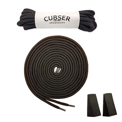 CUBSER 3 Paar extrem reißfeste Schnürsenkel – 5mm, rund, ideal für Wanderschuhe, Arbeitsschuhe und starke Beanspruchung, mit Schnürsenkel Fixator (120cm, Schwarz) von CUBSER