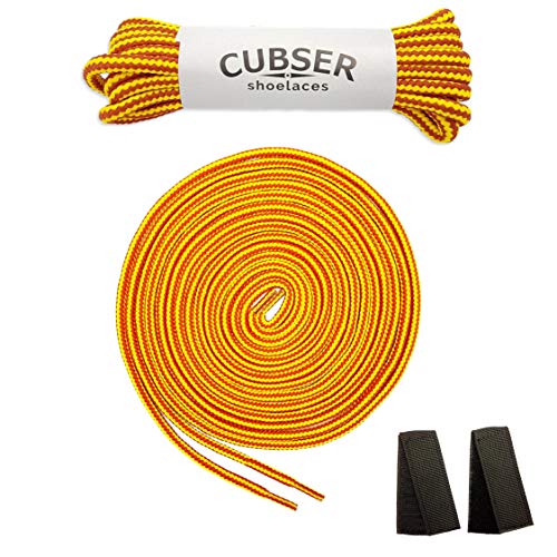 CUBSER 3 Paar extrem reißfeste Schnürsenkel – 5mm, rund, ideal für Wanderschuhe, Trekkingschuhe, Arbeitsschuhe und starke Beanspruchung, mit Schnürsenkel Fixator (160cm, Gelb-Feuerwehrrot) von CUBSER