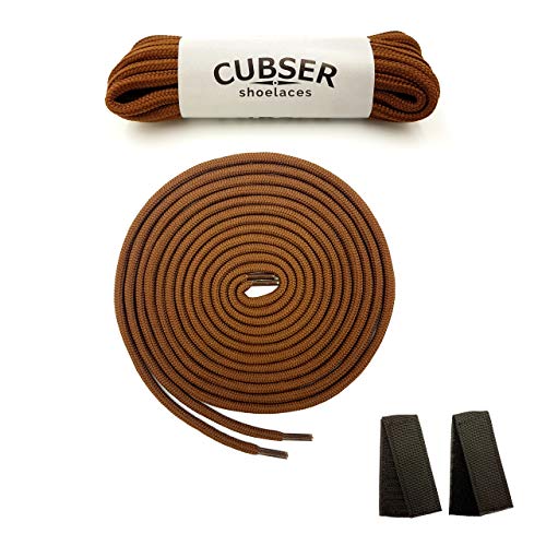 CUBSER 3 Paar extrem reißfeste Schnürsenkel – 5mm, rund, ideal für Wanderschuhe, Trekkingschuhe, Arbeitsschuhe und starke Beanspruchung, mit Schnürsenkel Fixator (180cm, Braun) von CUBSER