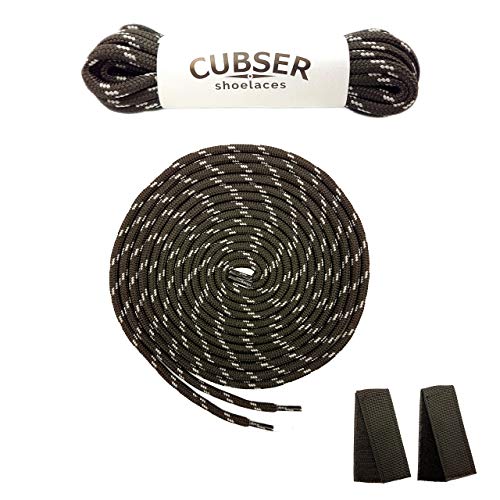 CUBSER 3 Paar extrem reißfeste Schnürsenkel – 5mm, rund, ideal für Wanderschuhe, Trekkingschuhe, Arbeitsschuhe und starke Beanspruchung, mit Schnürsenkel Fixator (90cm, Schwarz-Grau) von CUBSER