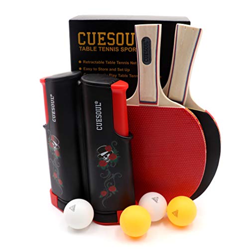 CUESOUL 2 Spieler Tischtennis Set mit 2 Paddeln und 4 Bällen einziehbarem Netz von CUESOUL