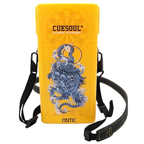 CUESOUL ANTIE Hard Dart Case, Hält 6 Steeldarts/Soft Tip Darts und zusätzliches Zubehör, mit Vier mythologischen Symbolen, langlebig von CUESOUL