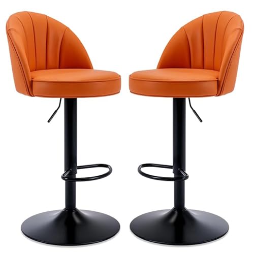 Barhocker-Set mit 2 drehbaren Barhockern in Thekenhöhe mit Rückenlehne und Fußring, moderne, verstellbare, gepolsterte hohe Barstühle aus Kunstleder für die Kücheninsel (Größe: 2er-Set, Farbe: Orange) von CUNTO