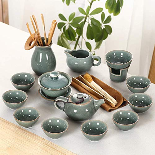 CUNTO Exquisites Komplettset mit 16 Keramik-Kung-Fu-Teeservice, Kiln-Teekanne, Teetasse, Eisknackende Teezeremonie-Teekanne/Teetasse/Teeschale für den Haushalt von CUNTO