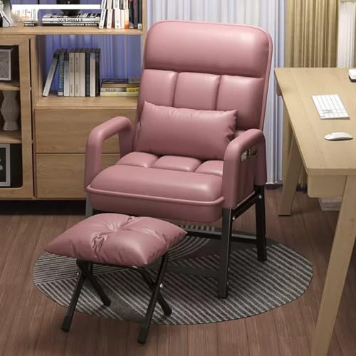 CUNTO Freizeit-Schaukelstuhl- und Fußhocker-Set, Liegestuhl aus Kunstleder, gelegentliche Akzentstühle, moderner Heimsitzsessel mit Fußhocker, gepolsterter Schreibtischstuhl, Lesestuhl (Farbe: Rosa) von CUNTO