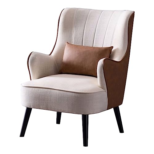 CUNTO Gepolsterter Stoff-Eleganter Sessel mit Gummiholzbeinen, Einzelsofa, gelegentlicher Freizeitstuhl für Wohnzimmer, Schlafzimmer und Büro (Farbe: Beige) von CUNTO