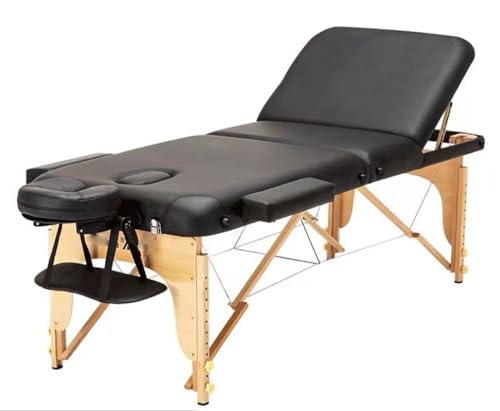 CUNTO Holzklapptisch für professionelle Physiotherapie, Massagetisch, Nachrichtenbett, mit Armlehne, Kopfstütze, Tragetasche (schwarz) von CUNTO