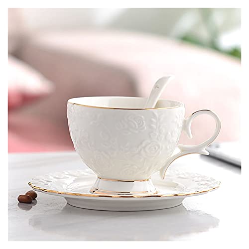 CUNTO Keramik-Kaffeetasse, Keramik-Tassen und Untertassen-Set, kontinentales Tee-Set, Kaffeetasse, weißes Porzellan, Nachmittagstee-Tassen-Set, Tassen (Farbe: Gold) von CUNTO