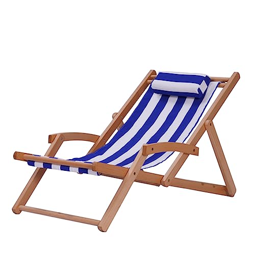 CUNTO Klappbare Gartenstühle, traditioneller klappbarer Strandstuhl, Holzliegestühle für Balkon, Hof, Rasen und Pool (Farbe: Blau) von CUNTO
