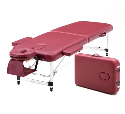 CUNTO Professionelle tragbare Massage-Klappbetten für Schönheitsmassagen, mit höhenverstellbarer Armlehne und Spa-Massagetisch (Rot 185 * 60 cm) von CUNTO