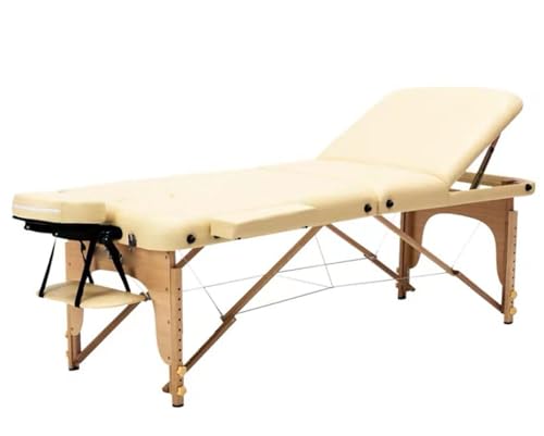 CUNTO Tragbares Massagebett, 3-Fach faltbar, Möbel für Schönheitssalon, Spa-Bett, Höhenverstellung mit Tragetasche und Zubehör (Beige) von CUNTO