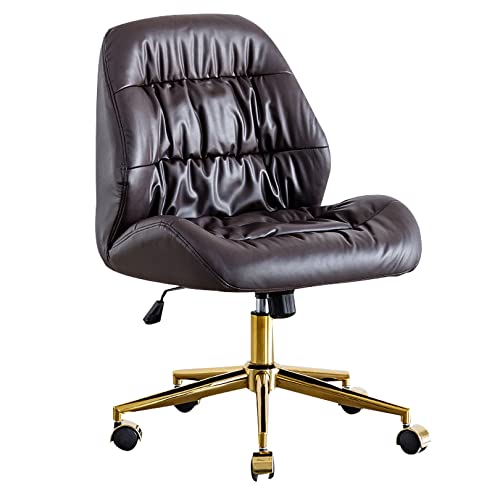 CUNTO Verstellbarer Bürostuhl, niedrige Rückenlehne, ergonomischer Chefbürostuhl mit Lordosenstütze, um 360° drehbar, höhenverstellbarer Empfangsstuhl, goldene Basis von CUNTO