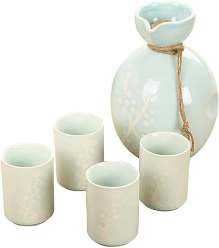 Sakebecher-Set mit traditionellem Handdesign, exquisites 5-teiliges Sake-Tassen-Set, japanische Sake-Tassen-Set, weiße Glasur, Keramikbecher, Basteln, Weingläser, für kalt/warm/Shochu/Tee, bestes von CUNTO