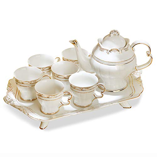 Teeservice Porzellan-Kaffeetassen-Sets für Nachmittagstee, weiße Kaffeetassen, Keramik-Teekanne, Teetablett für Zuhause, Büro, Hochzeit von CUNTO