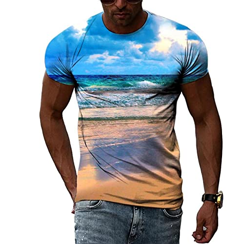 CUSMA Blaues T-Shirt mit Abstrakter Landschaft für Jungen und Mädchen mit 3D-Druck und personalisiertem Rundhalsausschnitt und kurzen Ärmeln von CUSMA