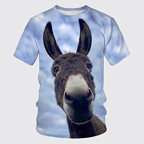 CUSMA Blaues niedliches Eselchen 3D bedrucktes Tier T-Shirt mit Rundhalsausschnitt für Jungen Mädchen mit kurzen Ärmeln von CUSMA