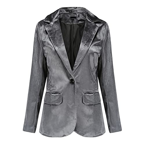 CUTTE Business Office Samtblazer für Damen, EIN-Knopf-Hochzeitsanzug-Jacke Partykleid formeller Anzug Hemdjacke Arbeitsmäntel,Gray,M von CUTTE