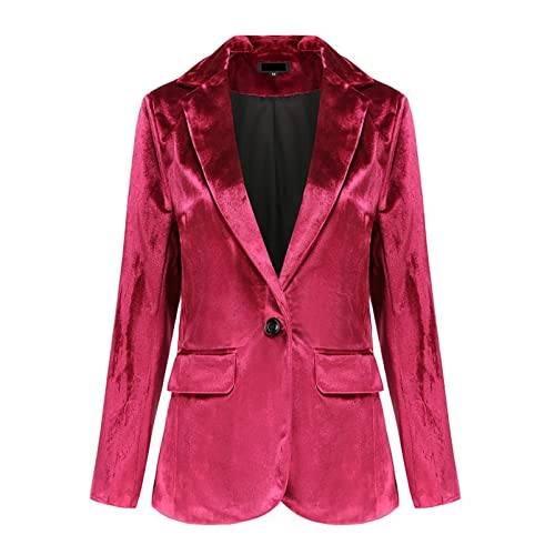 CUTTE Business Office Samtblazer für Damen, EIN-Knopf-Hochzeitsanzug-Jacke Partykleid formeller Anzug Hemdjacke Arbeitsmäntel,Rose red,S von CUTTE