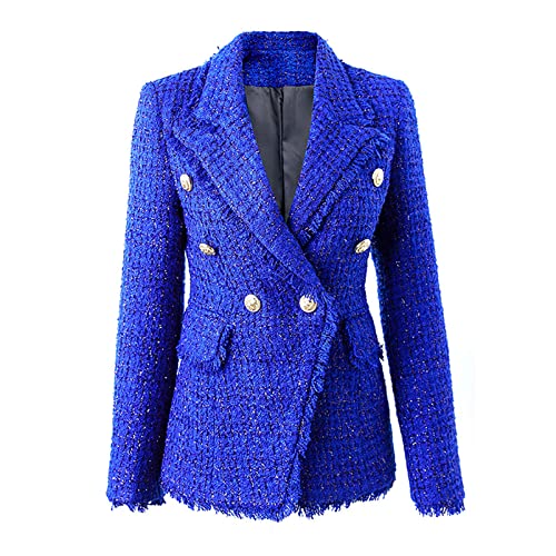 CUTTE Damen Schwarz Blazer Jacke Lady Business Büro Arbeit Blazer Anzüge EIN Knopf Samt Mäntel Outwear Tops für Party Dinner Prom,Blue,L von CUTTE