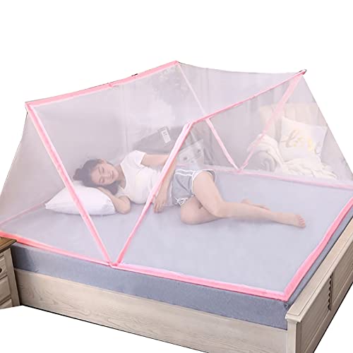 CUTTE Faltbares Bett-Moskitonetz Bett Fliegennetz Mückennetz für Doppelbett und Einzel, Mosquito Netz mit Feinmashiges für Zuhause Auch Auf Der Reise,Pink,190x160x80cm von CUTTE