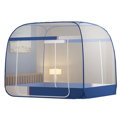 CUTTE Moskitonetz für Bett, Pop-Up-Bett-Zelt-Baldachin mit Vollständig Geschlossenem Netzboden, Selbststehendes Moskitonetz-Bett-Baldachin-Zelt für Camping,Blue,180x200cm von CUTTE