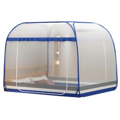 CUTTE Pop-Up Moskitonetz Sommer-Betthimmel Faltbar Tragbar Moskitonetz Installation Kostenlos Bed Dream Tents Schlafzelt für Einzel- Bis Kingsize-Betten,Blue1,180x200cm von CUTTE