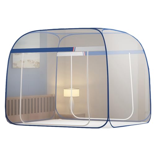 CUTTE Pop-Up-Moskitonetz-Zelthimmel für Betten, Selbststehendes Zelt für Camping, Zusammenklappbarer Tragbarer Moskitonetz-Betthimmel mit Vollständig Geschlossenem Netzboden,Blue,120x200cm von CUTTE