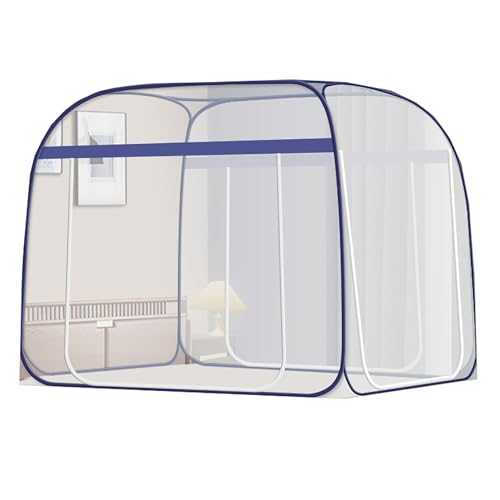 CUTTE Sommerbettwäsche Moskitonetz Dreitürig für Den Innenbereich, Pop-Up-Bett Himmelbett Zelte Atmungsaktiv Privatsphäre Schlafzelte in Doppelgröße,Blue,150 x 200 m von CUTTE
