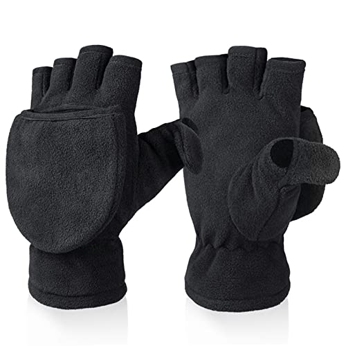 CVZQTE Winterhandschuhe für Herren und Damen, Fleece, Kinder-Fäustlinge, wandelbar, fingerlos, Thermohandschuhe für Jungen und Mädchen von CVZQTE