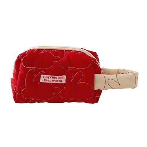 Modische Kaninchen-Aufbewahrungstasche, gesteppt, Make-up-Tasche, vielseitiger Organizer mit Reißverschluss für Damen, rot von CVZQTE