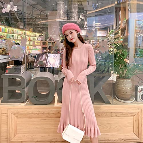 CWENROU Damen Fischschwanz Pullover Kleid - Lange Strickkleid Herbst Und Winter Mode Rosa Elegant Fischschwanz Langes Winterkleid Stretch Weich Schlank Lässig Outdoor,Rosa,XL von CWENROU