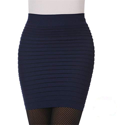 CWENROU Frauenröcke - Mode Sommer Damen Rock Hohe Taille Plissierten Rock Süßigkeiten Farbe Gestrickte Elastische Mini Rock Sexy Büro Damen Kurzen Rock Schwarz Rot Elegante Party, Navy Blue von CWENROU