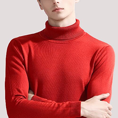 CWENROU Herren Strickpullover - Herbst Und Winter Rollkragenpullover Mode Herren Rot Strickpullover Warmer Stretch Dünn Retro Langarm Lässig Schlicht Outdoor Business Bottoming Shirt Top,Rot,L von CWENROU