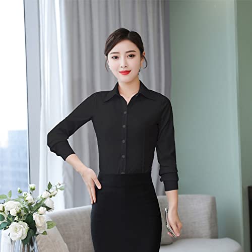 CWENROU Lässiges Damenhemd - Frühling Und Herbst Damen Baumwollhemd Modisch Schwarz Langarm Top Büro Dame Basic Hemd Groß Schlank Einfach Einreihig Elegant Business Party,Schwarz Kurzarm,XL von CWENROU