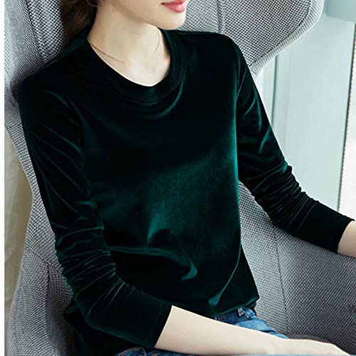 Lässige Damenhemden - Mode Herbst Und Winter Gold Samtbluse Damen Hemd T-Shirt Retro Rundhals Langarm Samt Plus Size Bluse Schlank Dunkelgrün Schlichte Und Elegante Outdoor-Party,Dunkelgrün,Xl von CWENROU