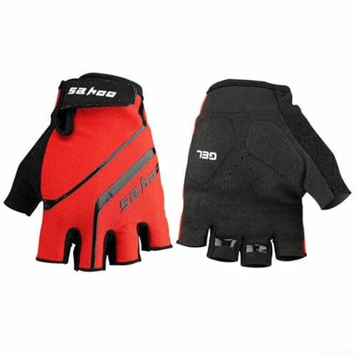 CWOQOCW Halbfinger-Handschuhe aus atmungsaktivem Mesh und Gel-Polsterung, für den Außenbereich, MTB, Fahrrad, Schwarz/Rot/Blau (L Rot) von CWOQOCW