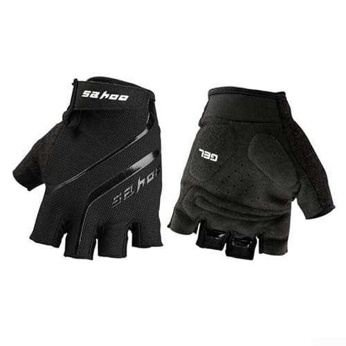 CWOQOCW Halbfinger-Handschuhe aus atmungsaktivem Mesh und Gel-Polsterung, für den Außenbereich, MTB, Fahrrad, Schwarz/Rot/Blau (L Schwarz) von CWOQOCW