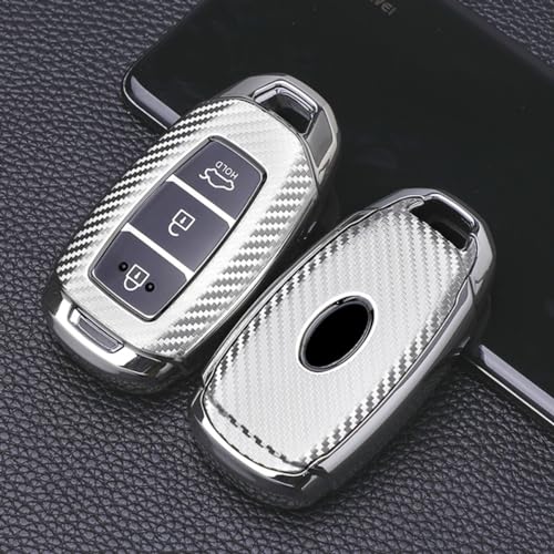 CWYINP 3 Tasten TPU Autoschlüsseletui Abdeckung Schlüsselanhänger (Silber) Für Hyundai i30 Ix35,Für KONA,Für Encino,Für Solaris von CWYINP