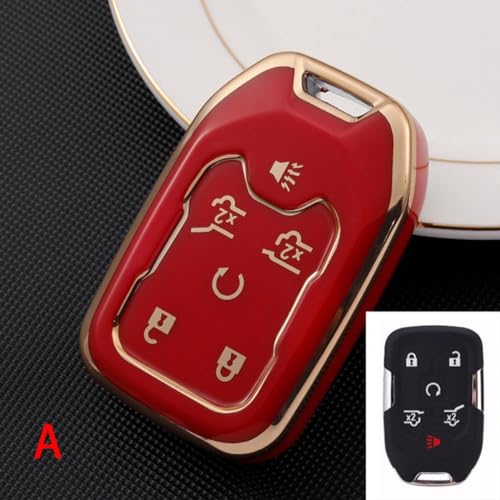 Key Cover Shell Fob Car Accessories Protector with Keychain TPU Car Key Case Cover(Red) Für GMC,Für Chevrolet,Für Colorad,Für Silverado von CWYINP