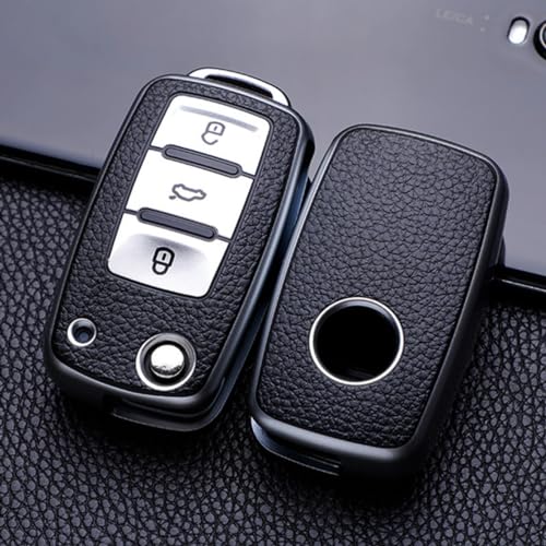Leather Car Key Case Keys Full Cover Protection Shell Bag(Silver) Für VW,Für Polo, Für Tiguan, Für Passat,Für Golf,Für Jetta, Für Lavida, Für Octavia von CWYINP