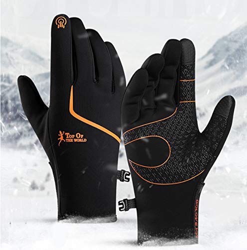 CXW Winter Fahrradhandschuhe, Wasserdichter Touchscreen Warme Fahrrad Handschuhe für Männer & Frauen (Schwarz & Orange, L) von CXW