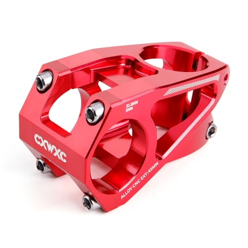 CXWXC Fahrradvorbau aus Aluminiumlegierung, 31,8 mm Klemmung, 45 mm Rise, für Mountainbike, Rennrad, BMX, MTB (Rot) von CXWXC